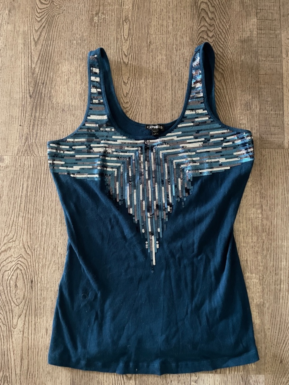Express Blue&Silver Sequin-Trim Tank Top